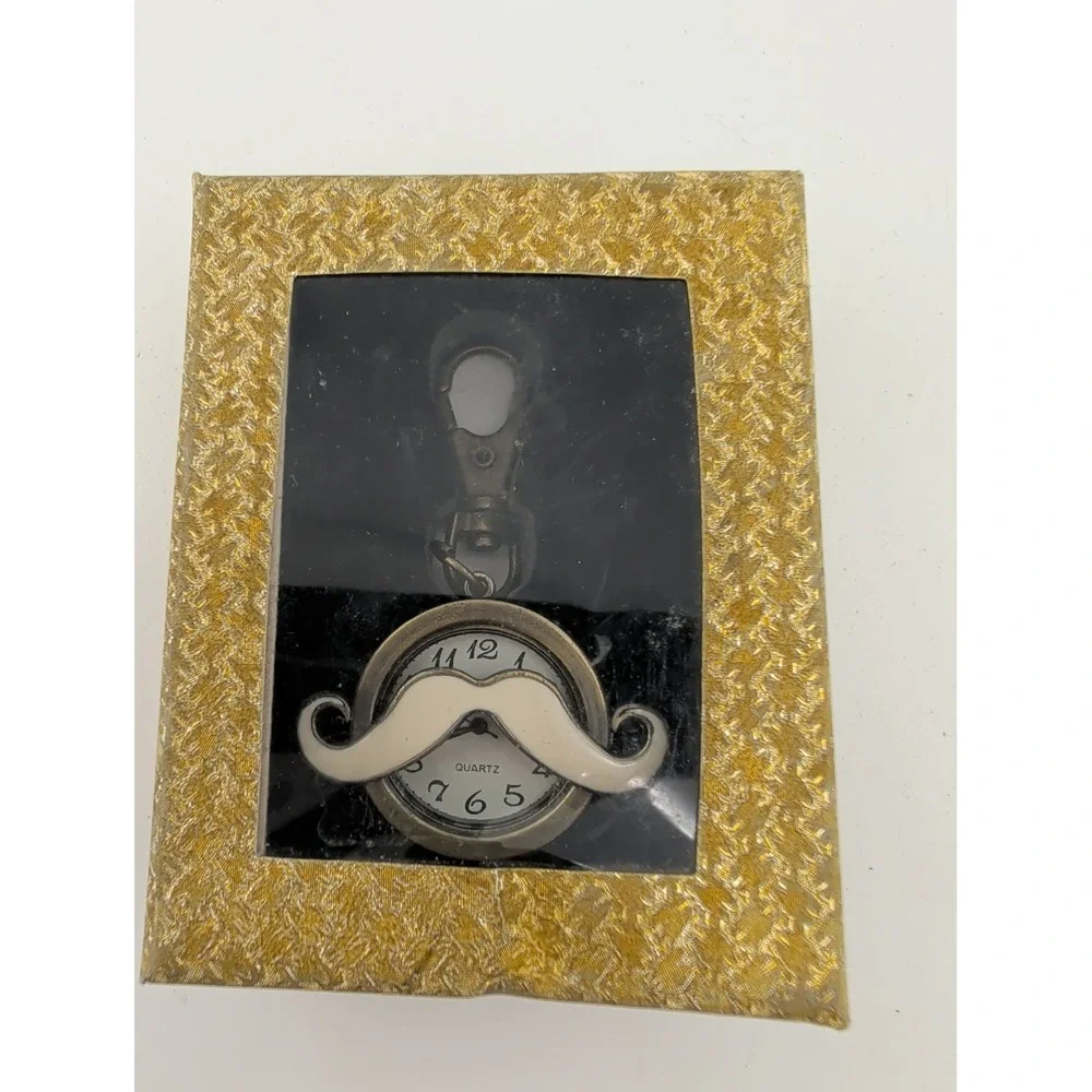 Mustache Clip Key Ring Watch Bronze Tone w/ Gift Box- New Battery